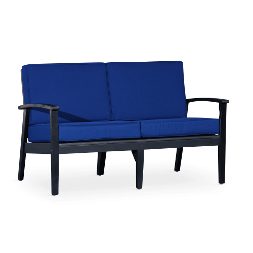 Eucalyptus Loveseat with Cushions, Espresso Finish, Navy Cushions