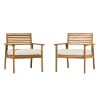 Modern 2-Piece Slat-Back Solid Acacia Wood Patio Club Chair Set – Brown