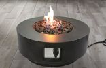 Living Source International 11" H x 30" W Fiber Reinforced Concrete Propane/Natural Gas Outdoor Fire Pit Table with Lid (Charcoal)CM-1003G