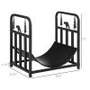 Firewood Rack with Fireplace Tools, Indoor Outdoor Firewood Holder, Curved Bottom with 1 Tier for Fireplace, Wood Stove, Hearth or Fire Pit, Black