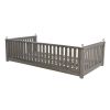 TOPMAX Patio Minimalist Twin Size Garden Swing Bed Wood Porch Swing with Ropes for Backyard, Safe Sloped Design, Gray