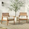 Modern 2-Piece Slat-Back Solid Acacia Wood Patio Club Chair Set – Brown