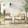 Modern 2-Piece Slat-Back Solid Acacia Wood Patio Club Chair Set – Brown