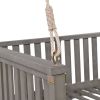 TOPMAX Patio Minimalist Twin Size Garden Swing Bed Wood Porch Swing with Ropes for Backyard, Safe Sloped Design, Gray