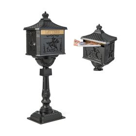 Outdoor Lawn Decor Retro Cast Aluminum Mailbox (Color: black)