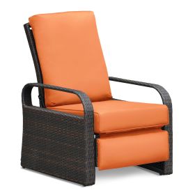 Outdoor Recliner Chair;  Automatic Adjustable Wicker Lounge Recliner Chair with 5.12'' Thicken Cushion (Color: EsOrange)